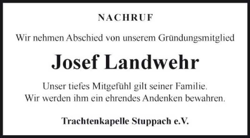  Traueranzeige für Josef Landwehr vom 22.04.2022 aus Fränkische Nachrichten