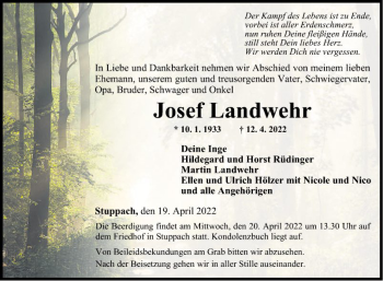 Traueranzeige von Josef Landwehr von Fränkische Nachrichten