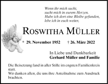 Traueranzeige von Roswitha Müller von Mannheimer Morgen