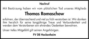 Traueranzeige von Thomas Romaschow von Schwetzinger Zeitung