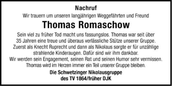 Traueranzeige von Thomas Romaschow von Schwetzinger Zeitung