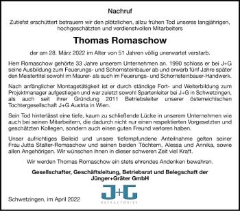 Traueranzeige von Thomas Romaschow von Schwetzinger Zeitung