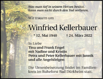 Traueranzeige von Winfried Kellerbauer von Mannheimer Morgen