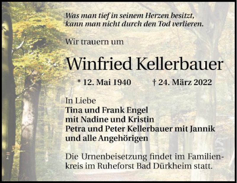  Traueranzeige für Winfried Kellerbauer vom 02.04.2022 aus Mannheimer Morgen