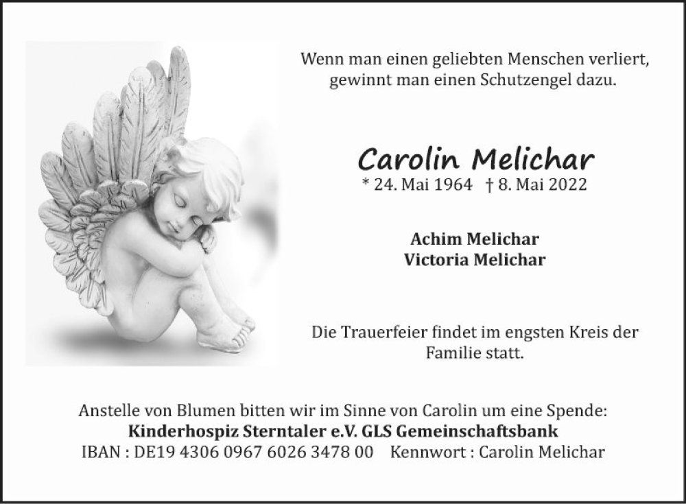  Traueranzeige für Carolin Melichar vom 14.05.2022 aus Mannheimer Morgen