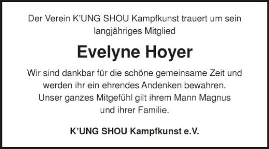 Traueranzeige von Evelyne Hoyer von Fränkische Nachrichten