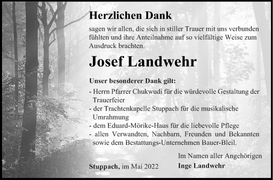 Traueranzeige von Josef Landwehr 