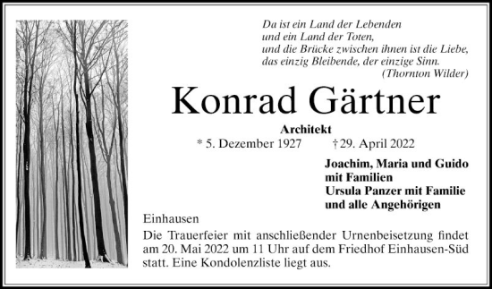 Traueranzeige von Konrad Gärtner von Bergsträßer Anzeiger