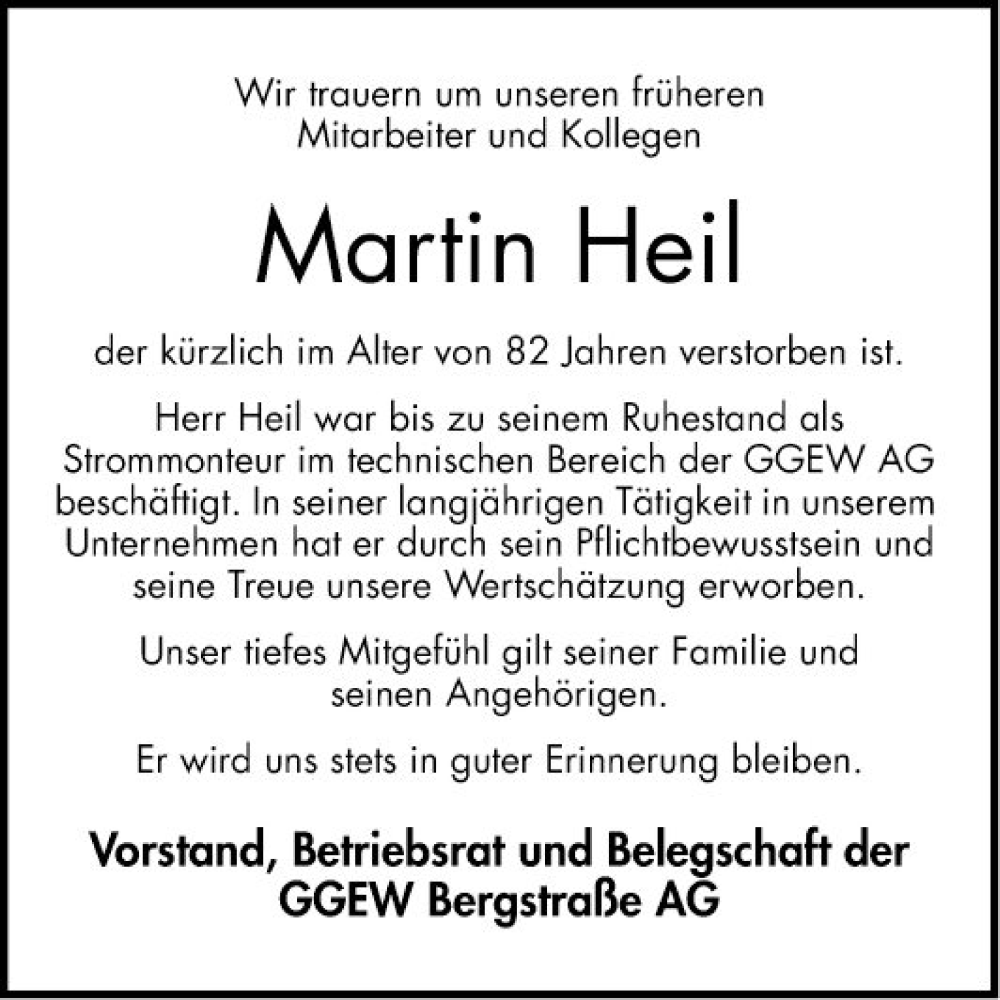  Traueranzeige für Martin Heil vom 28.05.2022 aus Bergsträßer Anzeiger