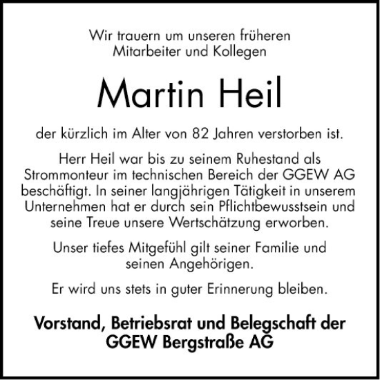 Traueranzeige von Martin Heil von Bergsträßer Anzeiger
