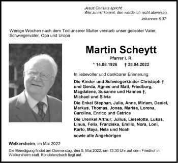 Traueranzeige von Martin Scheytt von Fränkische Nachrichten