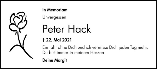 Traueranzeige von Peter Hack von Bergsträßer Anzeiger