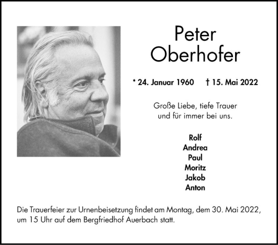 Traueranzeige von Peter Oberhofer von Bergsträßer Anzeiger