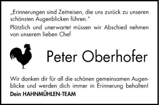 Traueranzeige von Peter Oberhofer von Bergsträßer Anzeiger