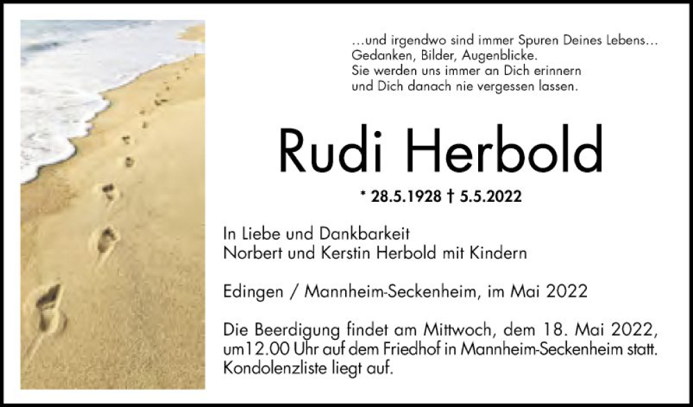  Traueranzeige für Rudi Herbold vom 14.05.2022 aus Mannheimer Morgen