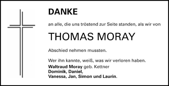 Traueranzeige von Thomas Moray von Mannheimer Morgen