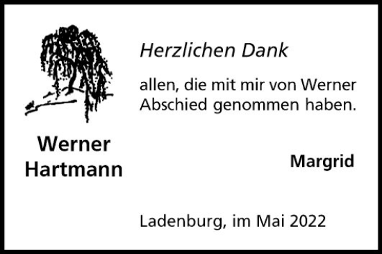 Traueranzeige von Werner Hartmann von Mannheimer Morgen