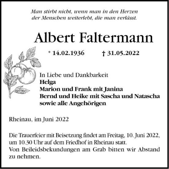 Traueranzeige von Albert Faltermann von Mannheimer Morgen