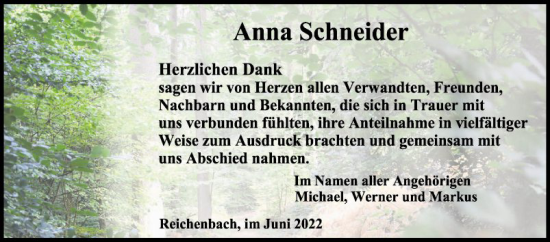 Traueranzeige von Anna Schneider von Bergsträßer Anzeiger