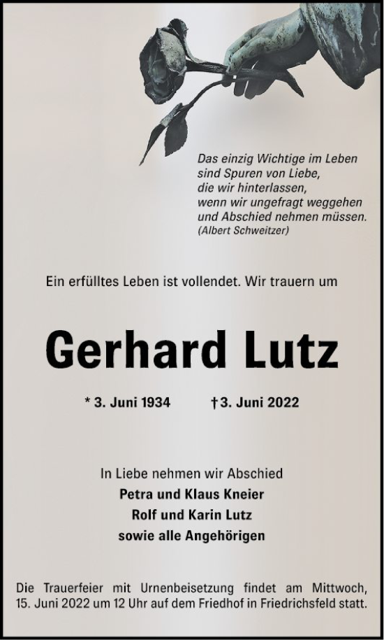 Traueranzeige von Gerhard Lutz von Mannheimer Morgen