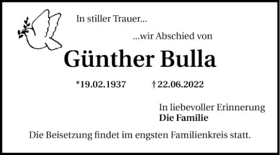 Traueranzeige von Günther Bulla von Bergsträßer Anzeiger