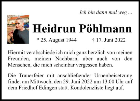 Traueranzeige von Heidrun Pöhlmann von Mannheimer Morgen