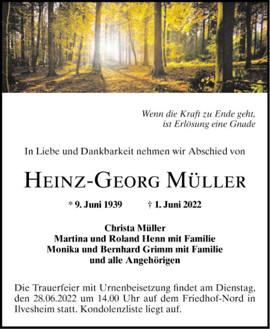 Traueranzeige von Heinz-Georg Müller von Mannheimer Morgen