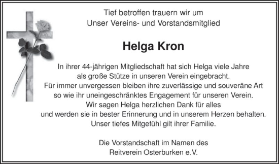 Traueranzeige von Helga Kron von Fränkische Nachrichten