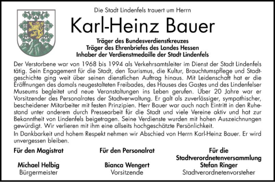 Traueranzeige von Karl-Heinz Bauer von Bergsträßer Anzeiger