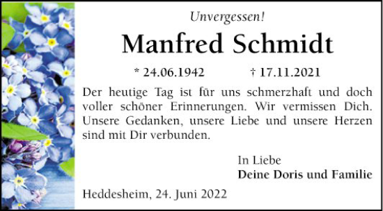 Traueranzeige von Manfred Schmidt von Mannheimer Morgen