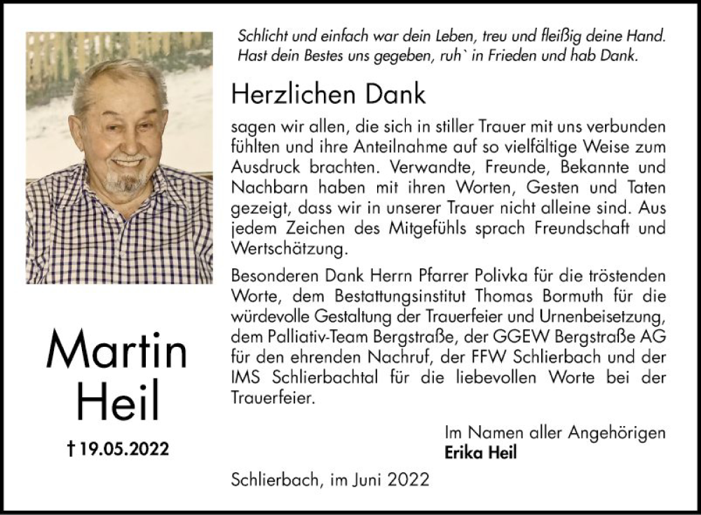  Traueranzeige für Martin Heil vom 25.06.2022 aus Bergsträßer Anzeiger