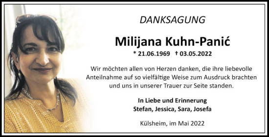 Traueranzeige von Milijana Kuhn-Panic von Fränkische Nachrichten