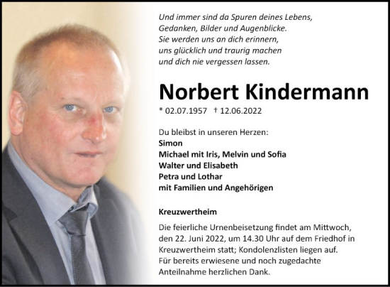 Traueranzeige von Norbert Kindermann von Fränkische Nachrichten