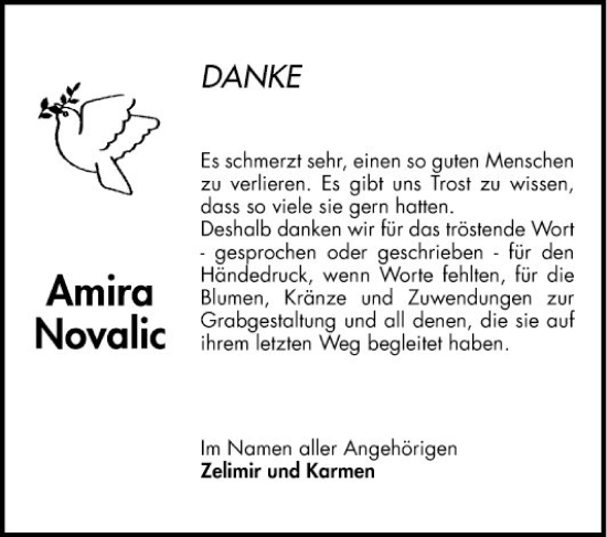 Traueranzeige von Amira Novalic von Mannheimer Morgen