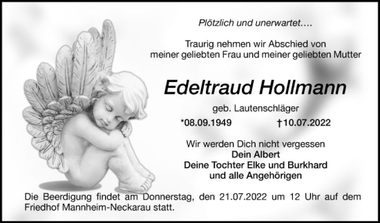 Traueranzeige von Edeltraud Hollmann von Mannheimer Morgen