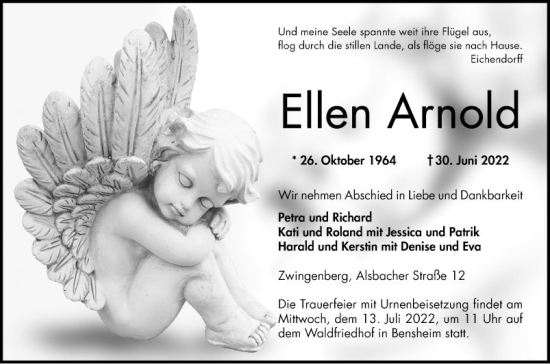 Traueranzeige von Ellen Arnold von Bergsträßer Anzeiger