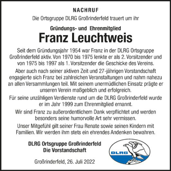 Traueranzeige von Franz Leuchtweis von Fränkische Nachrichten