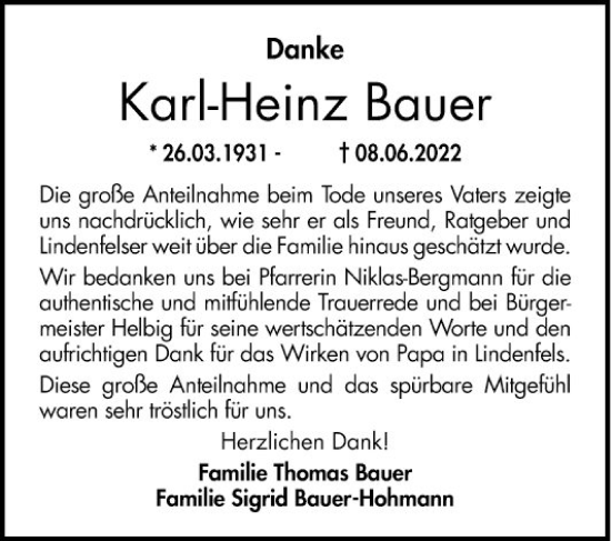 Traueranzeige von Karl-Heinz Bauer von Bergsträßer Anzeiger