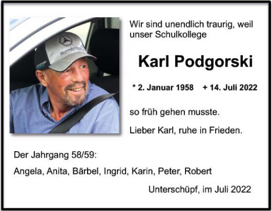 Traueranzeige von Karl Podgorski von Fränkische Nachrichten