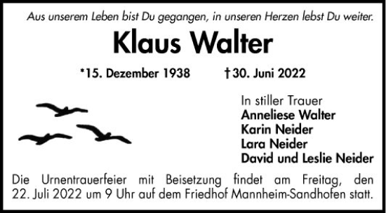 Traueranzeige von Klaus Walter von Mannheimer Morgen