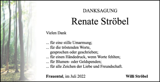 Traueranzeige von Renate Ströbel von Fränkische Nachrichten