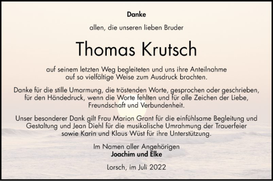 Traueranzeige von Thomas Krutsch von Bergsträßer Anzeiger