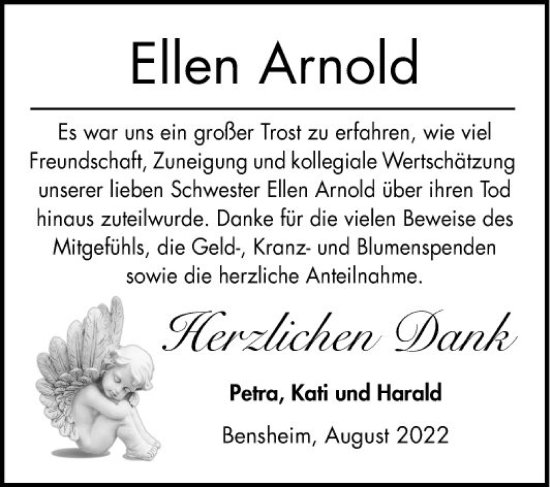 Traueranzeige von Ellen Arnold von Bergsträßer Anzeiger