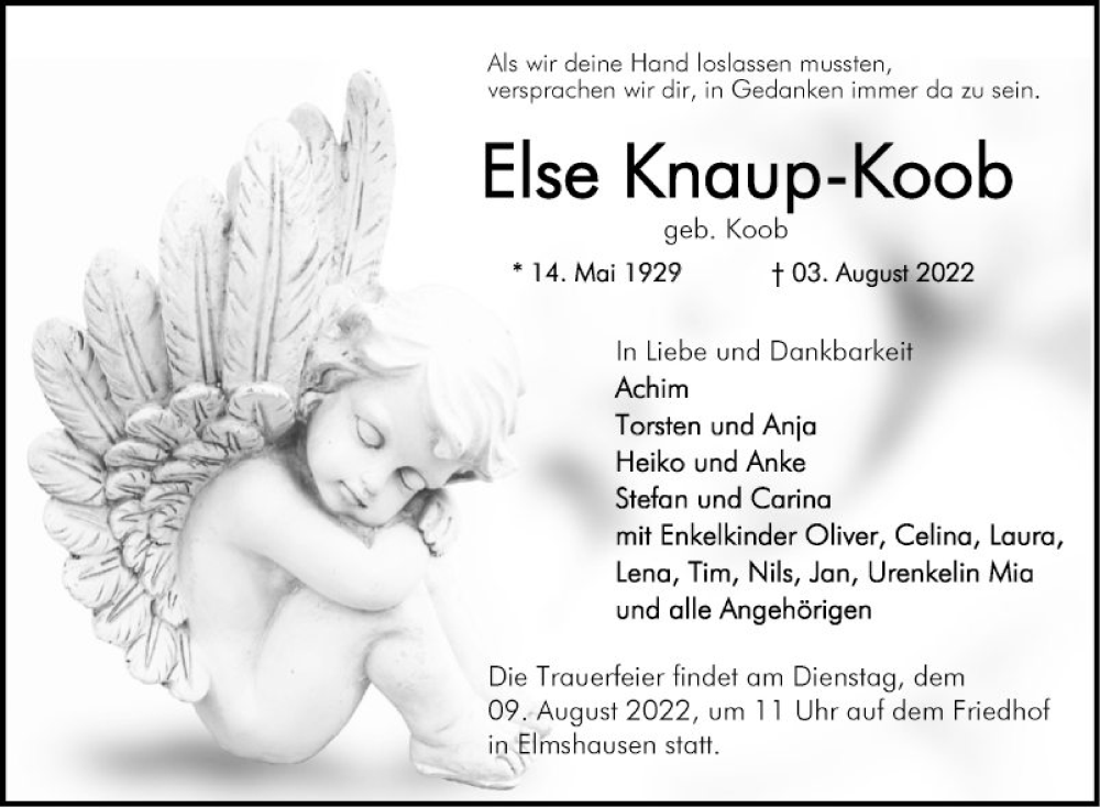  Traueranzeige für Else Knaup-Koob vom 06.08.2022 aus Bergsträßer Anzeiger