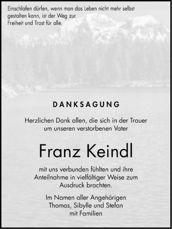 Traueranzeige von Franz Keindl von Bergsträßer Anzeiger