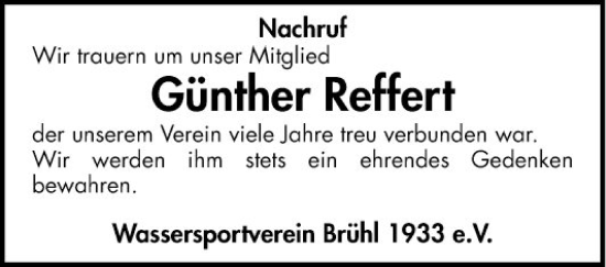 Traueranzeige von Günther Reffert von Schwetzinger Zeitung