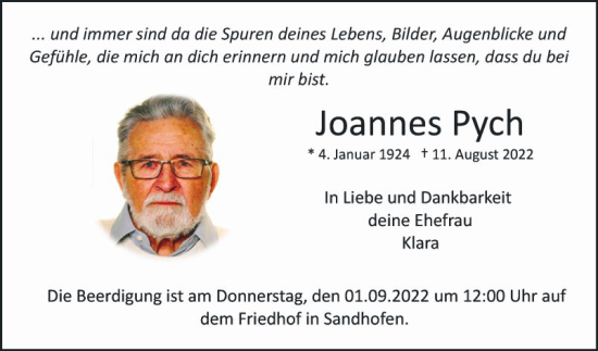 Traueranzeige von Joannes Pych von Mannheimer Morgen