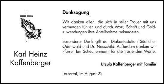 Traueranzeige von Karl Heinz Kaffenberger von Bergsträßer Anzeiger