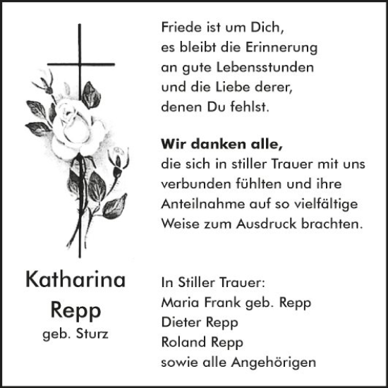 Traueranzeige von Katharina Repp von Fränkische Nachrichten