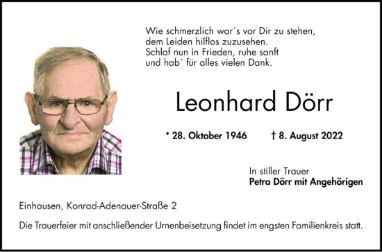 Traueranzeige von Leonhard Dörr von Bergsträßer Anzeiger